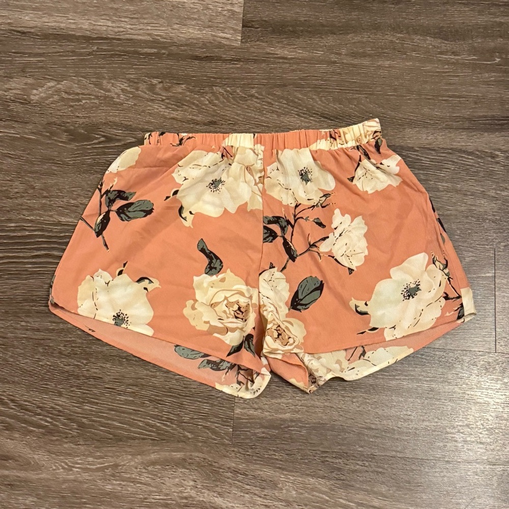BOGO SHEIN Orange and Cream Athletic Shorts Floral Design